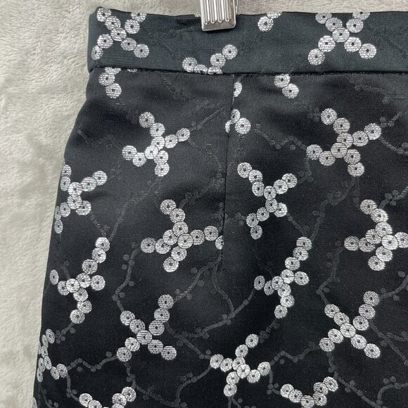 Escada Sequin Print Brocade Pencil Skirt Black Silver Silk Blend - Picture 6 of 16